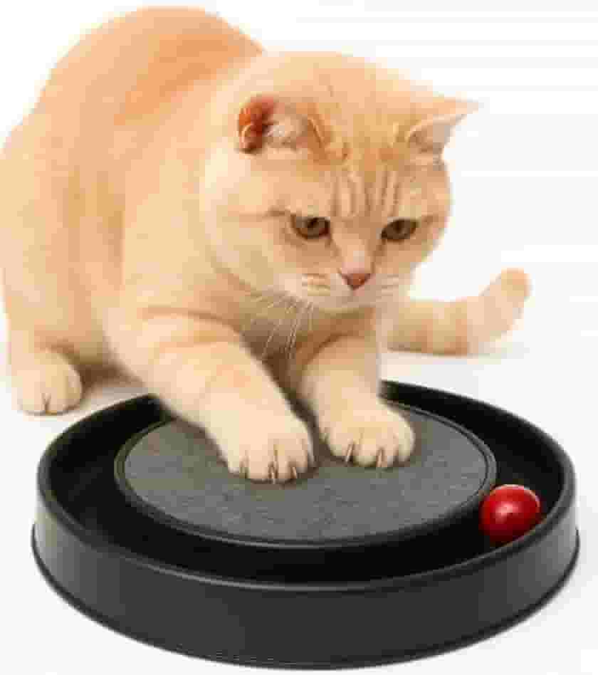 Arranhador Redondo para Gato com Bolinha Interativa | Brinquedo e Descanso para Felinos | Resistente, Antiestresse e Confortável – Preto Miau