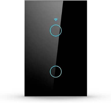 Interruptor Inteligente Wi-Fi Preto 2 Botões 2.4 GHz Smart Touch Bivolt Compatível com Alexa, Google Home, Tuya Neutro Paralelo Virtual