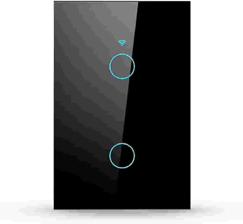 Interruptor Inteligente Wi-Fi Preto 2 Botões 2.4 GHz Smart Touch Bivolt Compatível com Alexa, Google Home, Tuya Neutro Paralelo Virtual