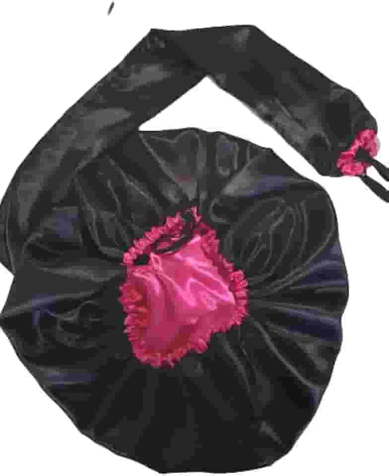 Touca Difusora de cetim ajustavel Preta com Pink