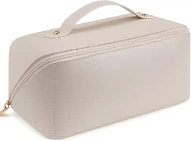 Necessaire Feminina para Maquiagem, Organizador de Cosméticos, Bolsa de Viagem (Bege Off-White Elegante)