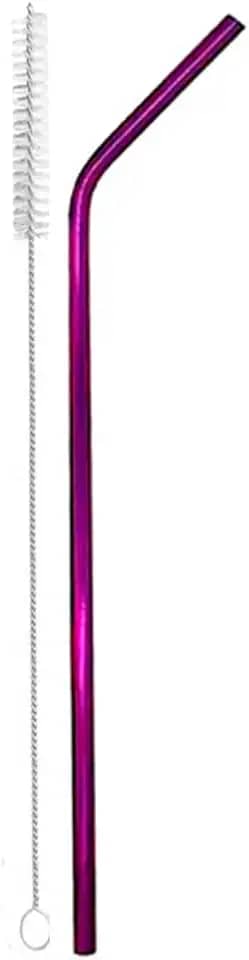 Canudo de Inox Reutilizável Extra Longo Curvo com Escova de Limpeza – Ecológico, Sustentável, Ideal para Copos Altos e Bebidas Frias (Roxo)