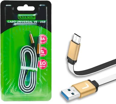 Cabo Universal V8, entrada USB com saída Micro USB, carregamento rápido, flexível, 1 metro de comprimento, Android
