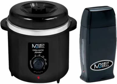 Kit Depilação Termocera 400gr Sem Refil Preta + Aquecedor de Cera Roll-on Preto Mega Bell