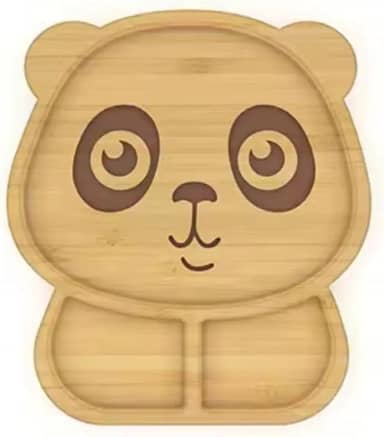 Prato em Bambu De Urso com Divisórias e Ventosa Azul Para Introdução Alimentar Do Seu Bebê.