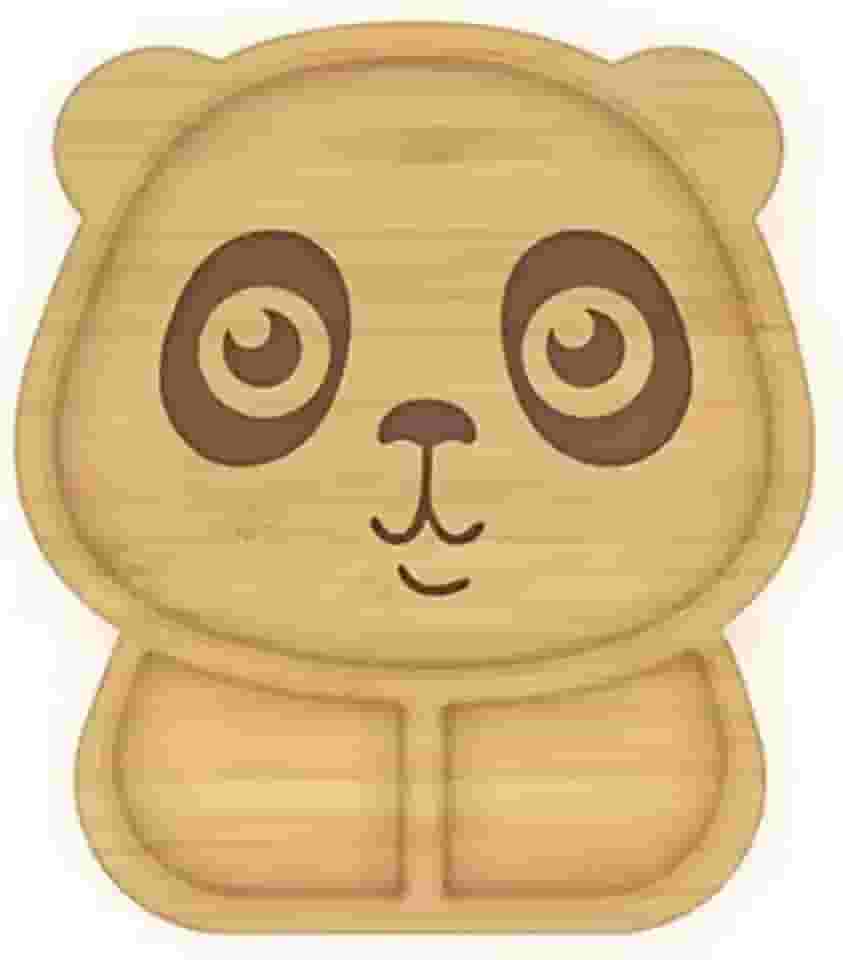 Prato em Bambu De Urso com Divisórias e Ventosa Azul Para Introdução Alimentar Do Seu Bebê.