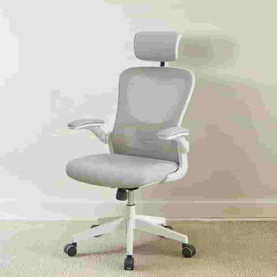 Cadeira de Escritório Ergonômica Cinza – Encosto em Mesh Respirável, Apoio Lombar, Ajuste de Inclinação (90°–120°), Apoio de Cabeça e Braços Reguláveis, Suporta até 200 kg