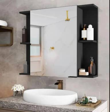 Armário Espelheira Para Banheiro 1 Porta Nilo Preto -DBA (FLEX PRETO/PRETO NATURE)