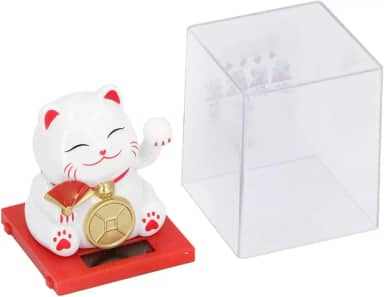 Hachi8 Maneki Neko Solar, Gato da Sorte Branco com Cúpula, Plástico Polipropileno, 6x5x5 cm, Decorativo com Movimento