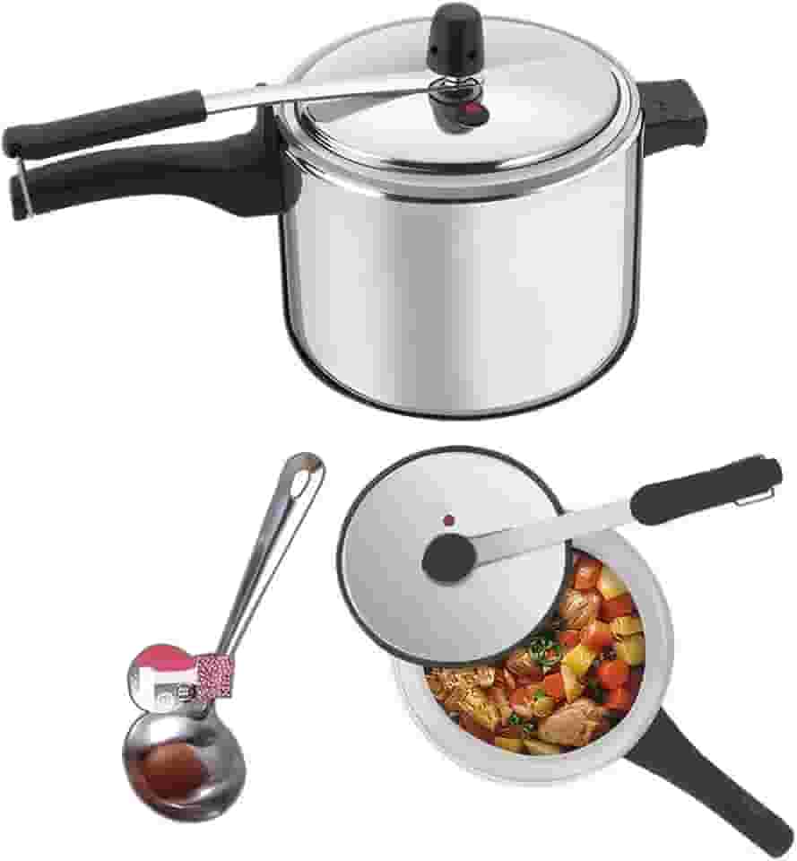 Panela de Pressão em Alumínio Polido, 4,5 Litros, com Concha em Inox, para Feijão,Molho e Sopas