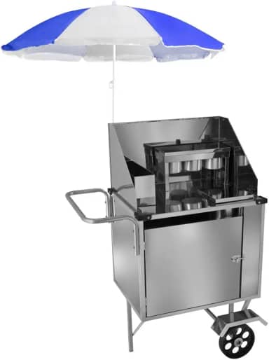 Carrinho Hot Dog Cachorro Quente Rodas Maciças E Guarda Sol Em Inox Com 3 Molheiras - S07m/gs - Cefaz