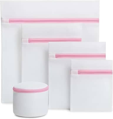 Kit 5 Sacos de Lavar Roupas Delicadas Máquina de Lavar Roupa com Cestinho Cinco Tamanhos Diferentes Proteção para Lingeries Peças Finas Fechamento com Zíper Organizador e Protetor