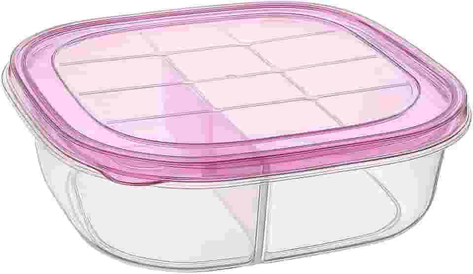 Pote Hermético para Alimentos com 4 Divisórias, Antivazamento e Reutilizável, Ideal para Marmita e Organização – H2F STORE (RosaClaro)