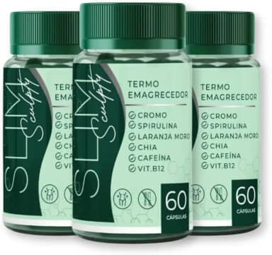 Combo 3 Slimsculpty - Suplemento Vitamínico Cromo, Spirulina, Laranja Moro, Chia, Cafeína - 60 Cápsulas