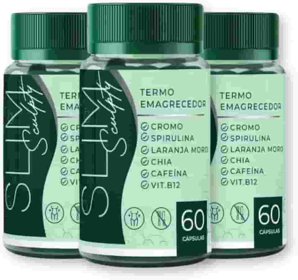 Combo 3 Slimsculpty - Suplemento Vitamínico Cromo, Spirulina, Laranja Moro, Chia, Cafeína - 60 Cápsulas