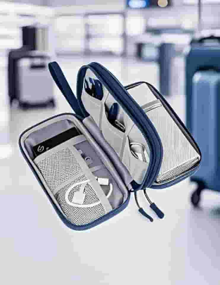 Bolsas e estojos organizadores de cabos para acessórios de viagem bolsa de armazenamento com divisórias dupla camada azul marinho BLC1456-01