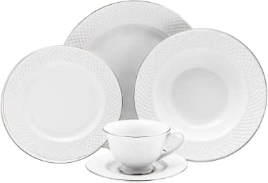 parelho de Jantar e Chá 30pç Porcelana Joaquina Filete Prata