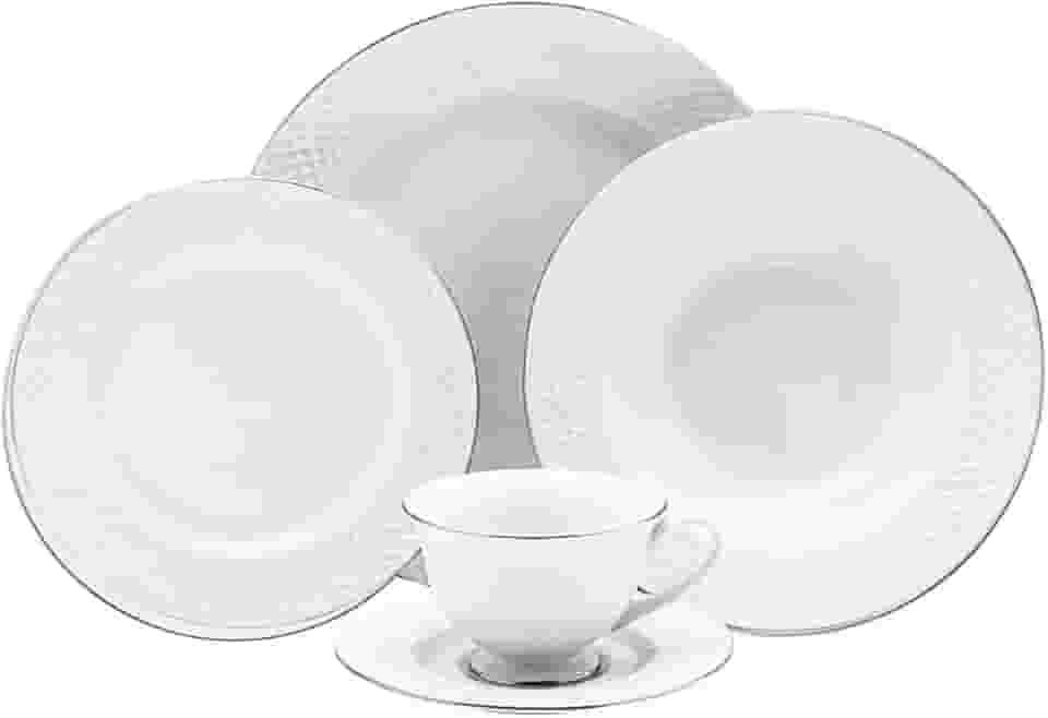 parelho de Jantar e Chá 30pç Porcelana Joaquina Filete Prata