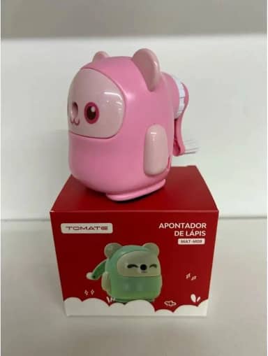 Apontador de Lápis Infantil, Formato de Animal, Mecânico Manual, Rosa