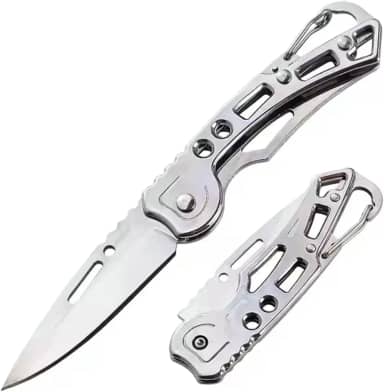 Mini Canivete Dobrável Portátil Chaveiro Inox, Faca de Bolso Compacta, Canivete Multifuncional Camping Pesca Trilha Viagem EDC, Canivete Pequeno com Gancho de Fivela Dobrável (Inox)