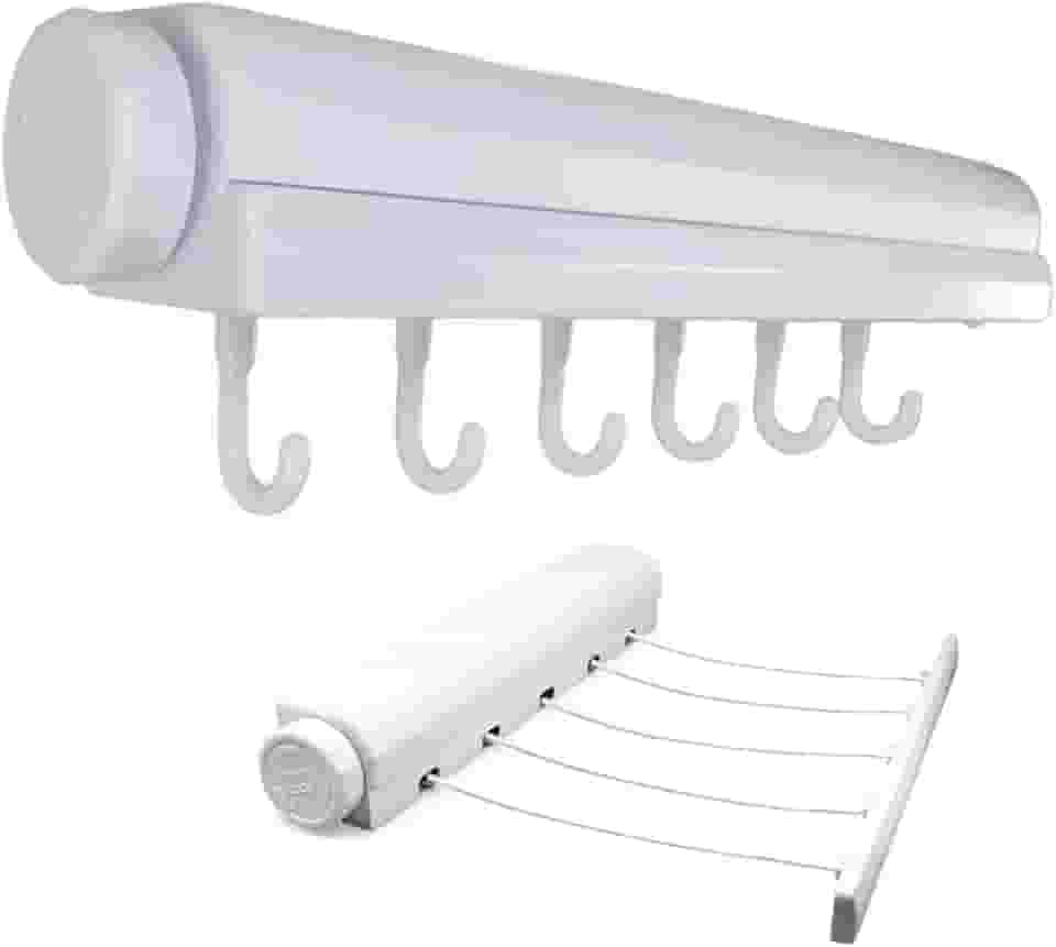 Varal Retratil de Parede Ajustavel 5 Cordas 6 Ganchos Secador de Roupas Lavanderia Casa Apartamento