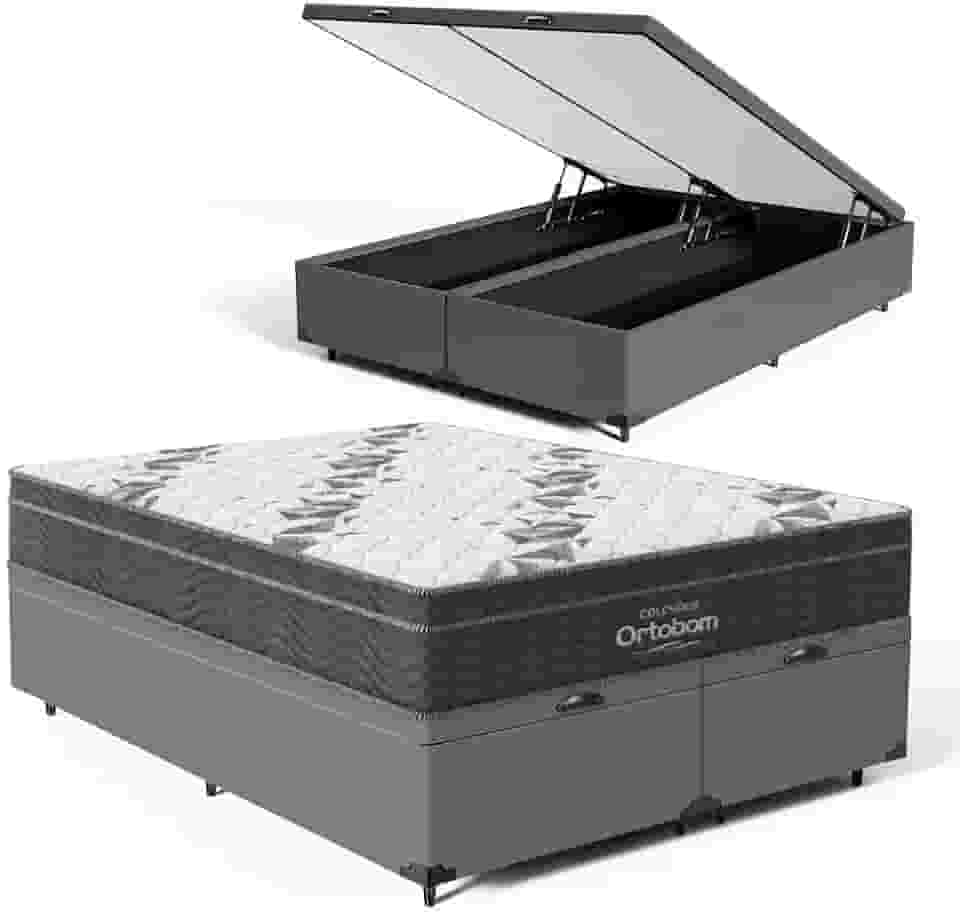 Cama Box Baú com Colchão de Espuma D33 Ortobom Airtech Ortopillow 100 (Queen)