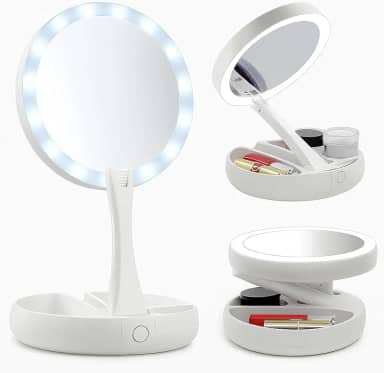 Espelho de Mesa com LED, Aumento 10x, Luz Ajustável, Recarregável via USB, Portátil, Ventosa Ultra Fixa, Ideal para Maquiagem, Viagem e Cuidados com a Pele