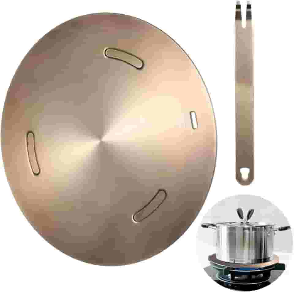 Placa conversora para proteção de utensílios de cozinha, placa adaptadora de indução de aço inoxidável, difusor de calor de 28 cm para fogão elétrico a gás, anel de indução fervente com alça