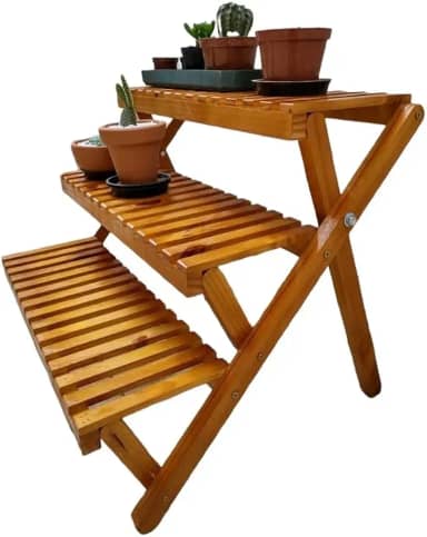 Floreira Escada Para Vasos De Flores Decorativa Jardim Vertical Estante Multiuso Em Madeira Pinus Natural(VERNIZ MOGNO)