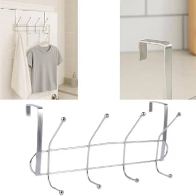 Porta Cabideiro Gancho Multiuso Banheiro Lavanderia Metal Inox Cromado Pendurar Chapeu Toalhas Vassouras Roupas Bolsas Casacos Encaixe na Porta Suporte Reforçado Sem Furos