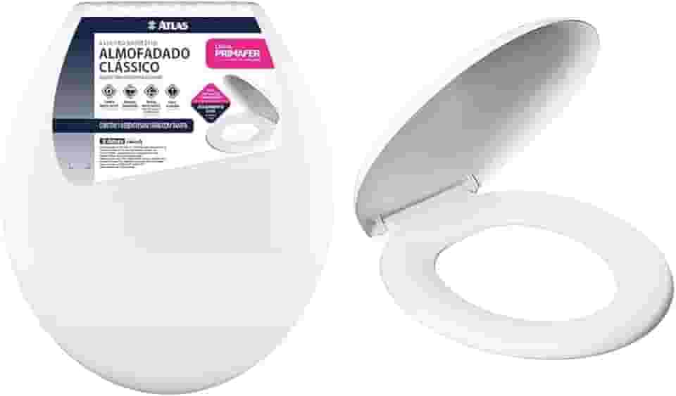Atlas - Assento Sanitário Plástico Almofadado Clássico com Kit de Fixação, Cor Branca