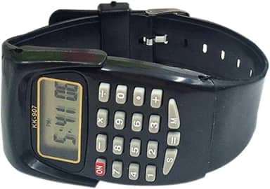 Relógio calculadora de design moderno, visor LCD, com teclado de silicone, para estudantes, empresários, donas de casa, relógio de pulso eletrônico com função de calculadora (preto)