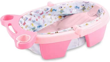 MaxiBaby Banheira de Bebê Inflável e Portátil AirPlus, Dobrável, capacidade 36 litros, Base Antiderrapante e Bandeja Removível (Até 18kgs), Rosa