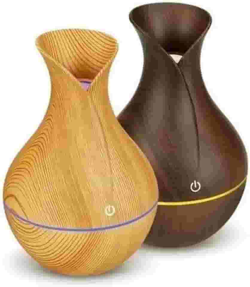 Umidificador de Ar Ultrassônico de Madeira - Difusor de Aroma com LEDs RGB e Cabo USB | Silencioso e Econômico | Ideal para Ambientes Secos