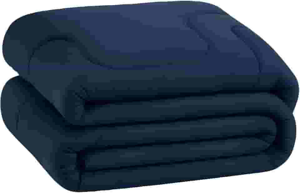 Edredom Dupla Face Liso Micropercal 400 Fios - Super Macio - Alta Durabilidade (Azul Marinho, Solteiro)