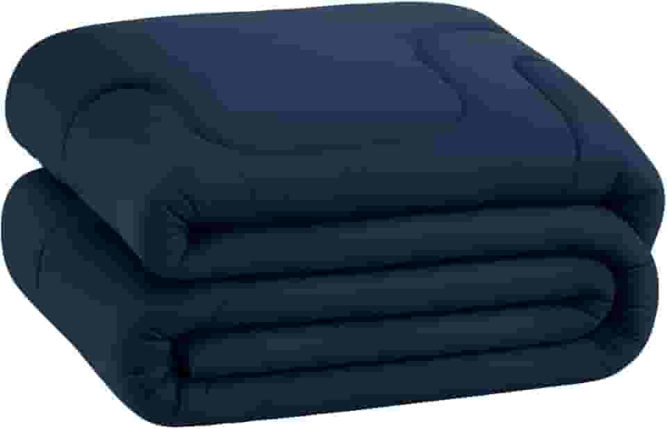 Edredom Dupla Face Liso Micropercal 400 Fios - Super Macio - Alta Durabilidade (Azul Marinho, Queen)