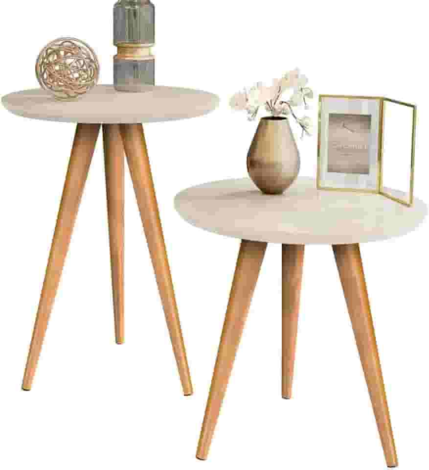 Kit Mesa Apoio e Lateral de Sofá Retrô Classic com 3 Pernas Decoração (Off White)