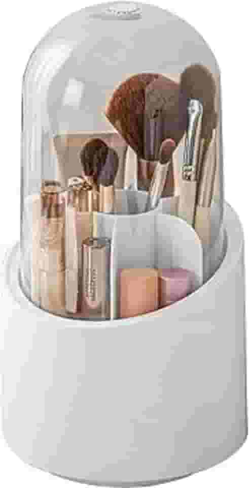 Porta Pincel Giratório Com Tampa em Acrílico Organizador de Pincéis de Maquiagem Para Viagem Com 7 Divisórias À Prova de Poeira Cosméticos Penteadeira Banheiro Premium