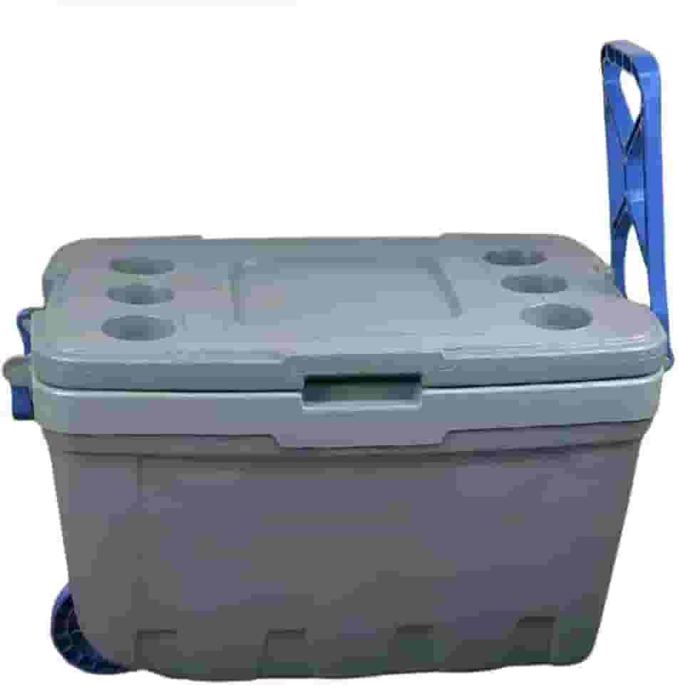 Cooler Térmico Grande 54 Litros Caixa Térmica 54 Litros Com Rodinhas e Divisões Internas, Porta Copos e Bandeja Central, Alça e Trava, Camping Caça e Pesca