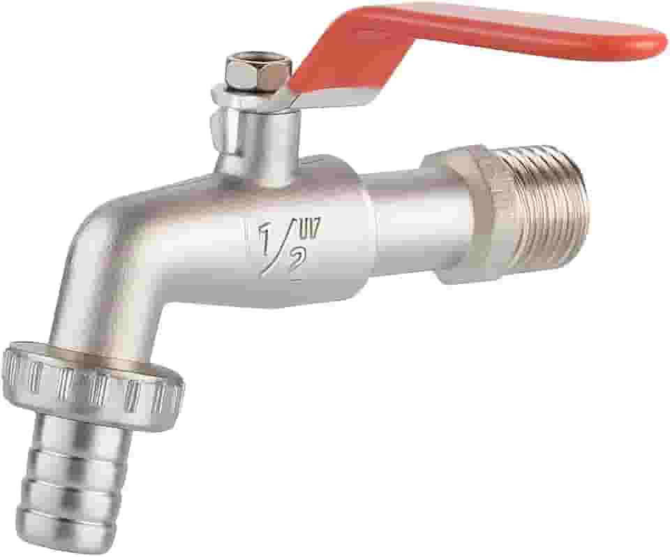 Torneira de Esfera Metal Inox ½″ x ¾″ para Jardim, Tanque ou Área Externa – Alta Durabilidade, Acionamento ¼ Volta, Acabamento Prateado