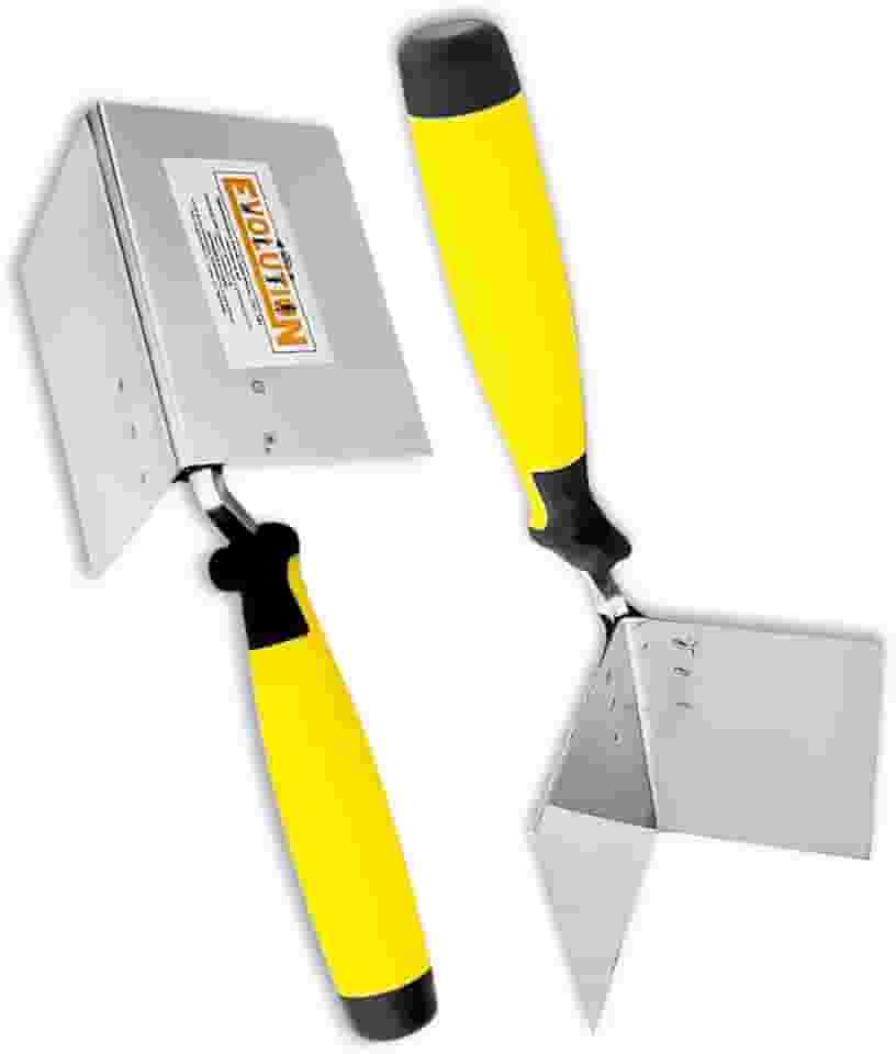 Desempenadeiras de Canto Externo e Canto Interno Evolution Aço Inox P/Massa Corrida Reboco Drywall - Amarelo