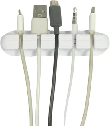 Organizador de Cabos 5 Entradas – Suporte Adesivo para Mesa, Parede ou Carro | Organizador de Fios USB, Tipo-C, Carregador – Preto ou Branco (Branco, 5 Entradas)