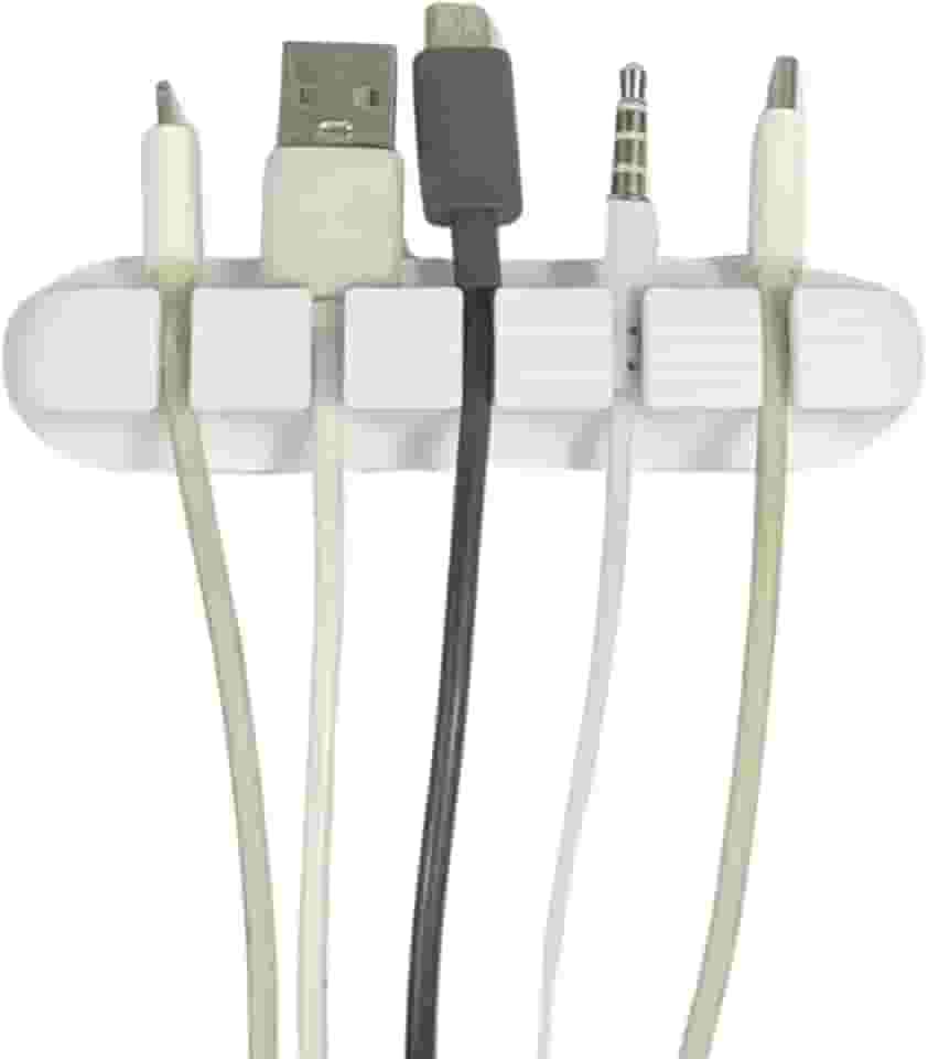 Organizador de Cabos 5 Entradas – Suporte Adesivo para Mesa, Parede ou Carro | Organizador de Fios USB, Tipo-C, Carregador – Preto ou Branco (Branco, 5 Entradas)