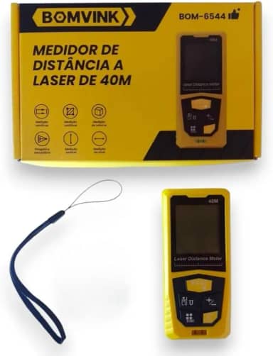 Medidor de Distância Trena a Laser 40m Precisão Display Iluminado Área Volume Pitágoras Medição Contínua Nível de Bolha Resistente a Água e Poeira Profissional