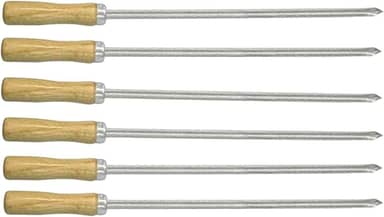 Kit 06 Mini Espeto Espetinho Lâmina Inox Cabo Madeira Churrasco Carne Coração - AMZ