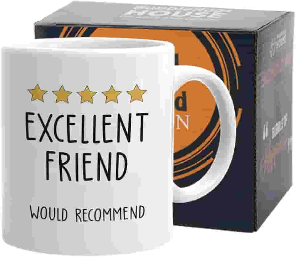 Caneca da amizade 325 ml, Excellent Friend Would recommend Star Review Funny Best Friend Rating for Bestie Sister Siblings Sister's Tribe, branca