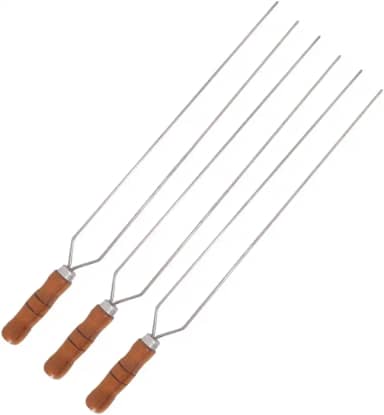3 Espetos Duplo 70cm De Inox Com Cabo Madeira - Churrasco