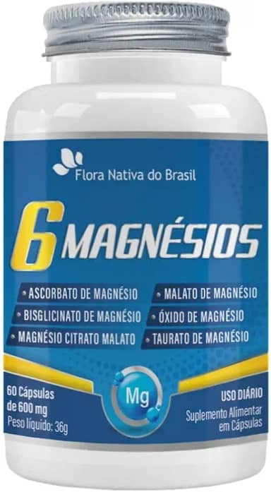 6 Magnésios (Taurato, Malato, Citrato, Ascorbato, Quelato e Óxido) 60 cápsulas - Flora Nativa