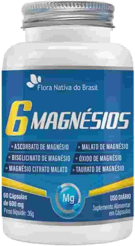 6 Magnésios (Taurato, Malato, Citrato, Ascorbato, Quelato e Óxido) 60 cápsulas - Flora Nativa