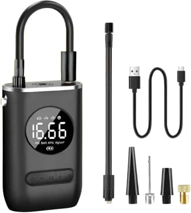 Calibrador Digital Compressor Bomba De Ar Portátil com Lanterna LED para Encher Pneus de Carro, Moto, Bicicleta, Bike, Bola e Piscina Inflável Premium